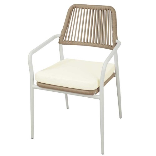 Sedia da giardino in alluminio bianco e corda 55×57 Mama Garden CHA 41