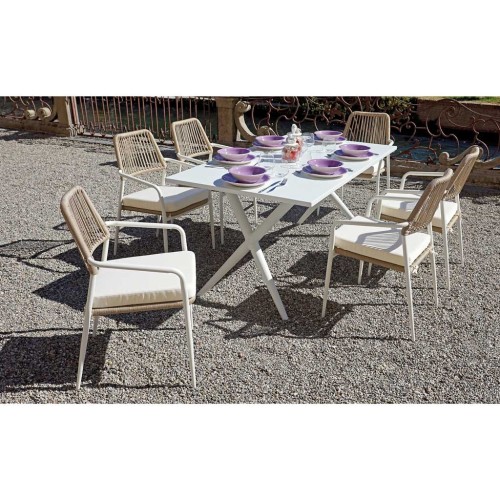 Sedia da giardino in alluminio bianco e corda 55×57 Mama Garden CHA 41