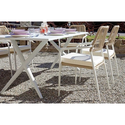 Sedia da giardino in alluminio bianco e corda 55×57 Mama Garden CHA 41