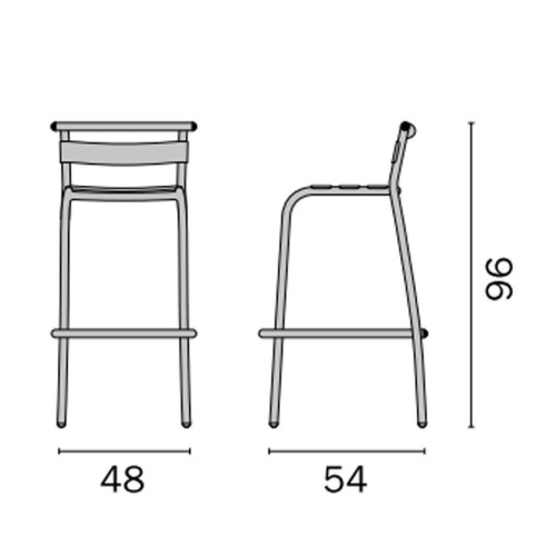 Sgabello alto con schienale in alluminio e acciaio Mama Garden BS 04