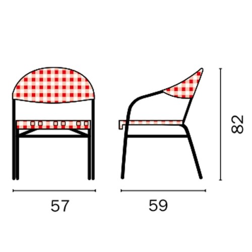 Sedia trattoria in alluminio nero e fantasia a quadretti Mama Garden CC 48