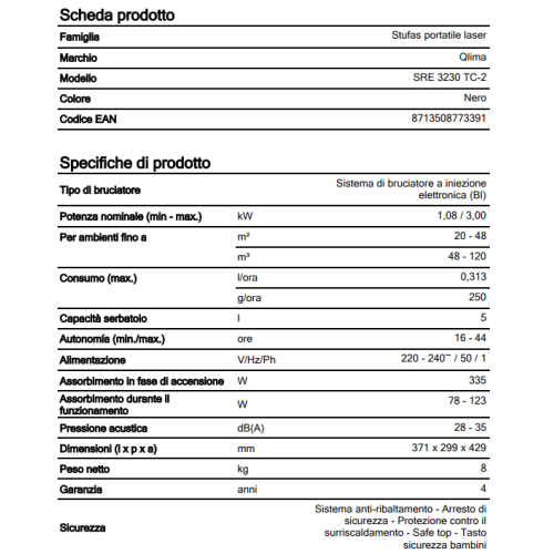 Vendita Stufa laser portatile a combustibile liquido Qlima SRE 3531 TC2