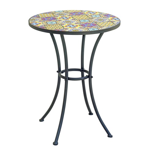 Tavolo Mosaico Tondo Ø55 cm – Ferro Nero Epoxy con Design Maiolica