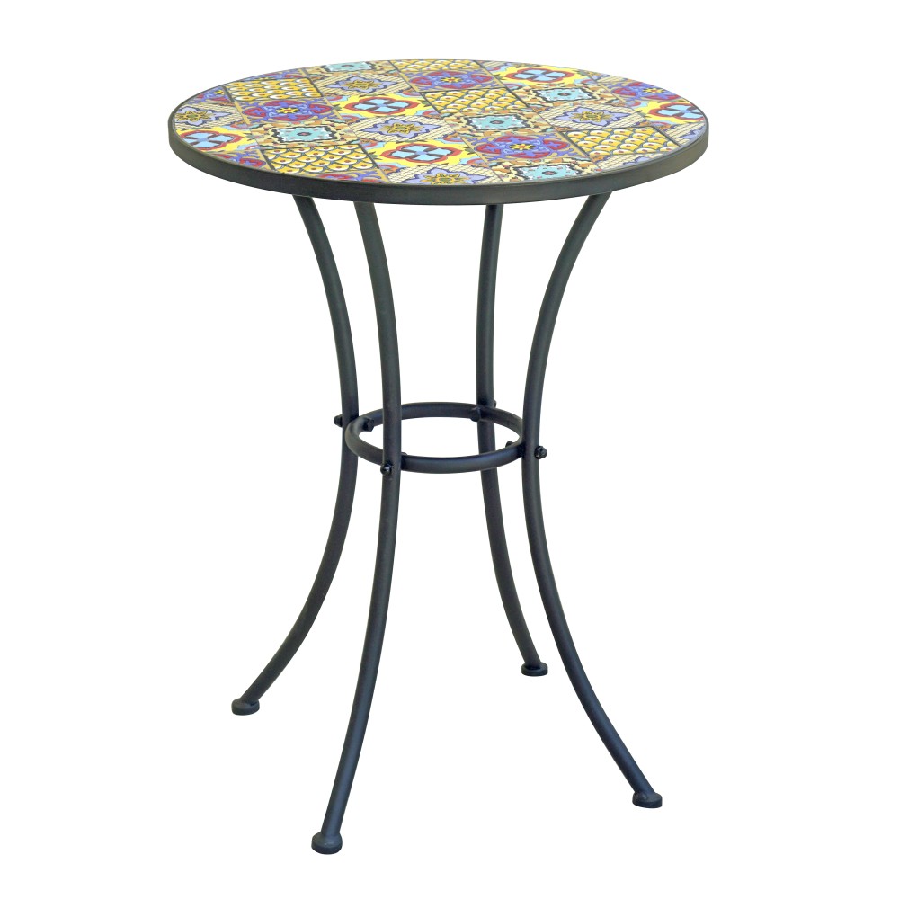 Tavolo Mosaico Tondo Ø55 cm – Ferro Nero Epoxy con Design Maiolica