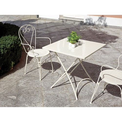 Tavolo Sirmione 70x70 cm – Pieghevole in Ferro Avorio con Trattamento Antiruggine