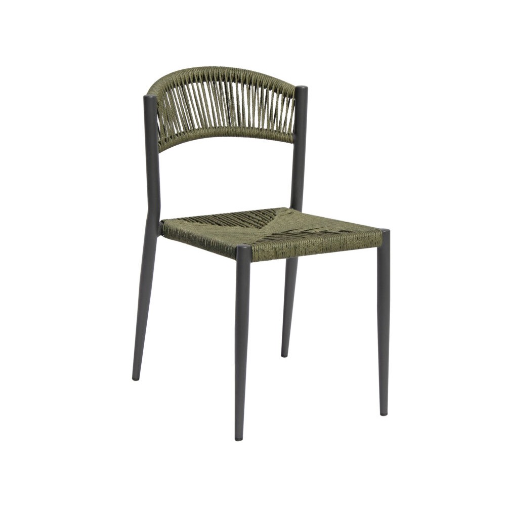 Sedia Milano Contract – Alluminio Grigio e Twist Wicker Verde, Impilabile